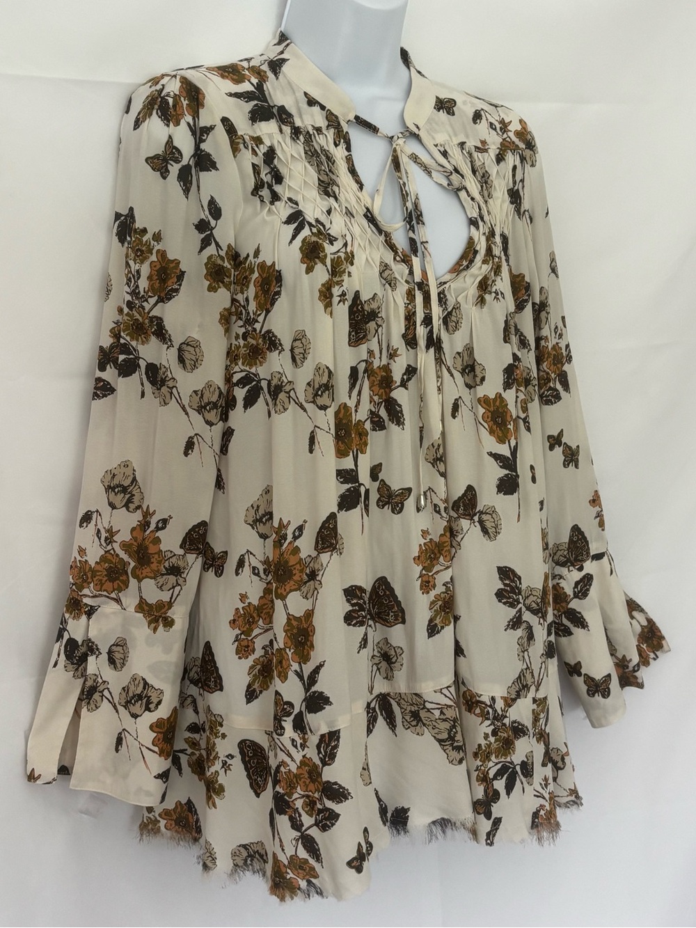 Free People Pebble Crepe So Fine Smocked Tunic Blouse in Ivory Combo XS